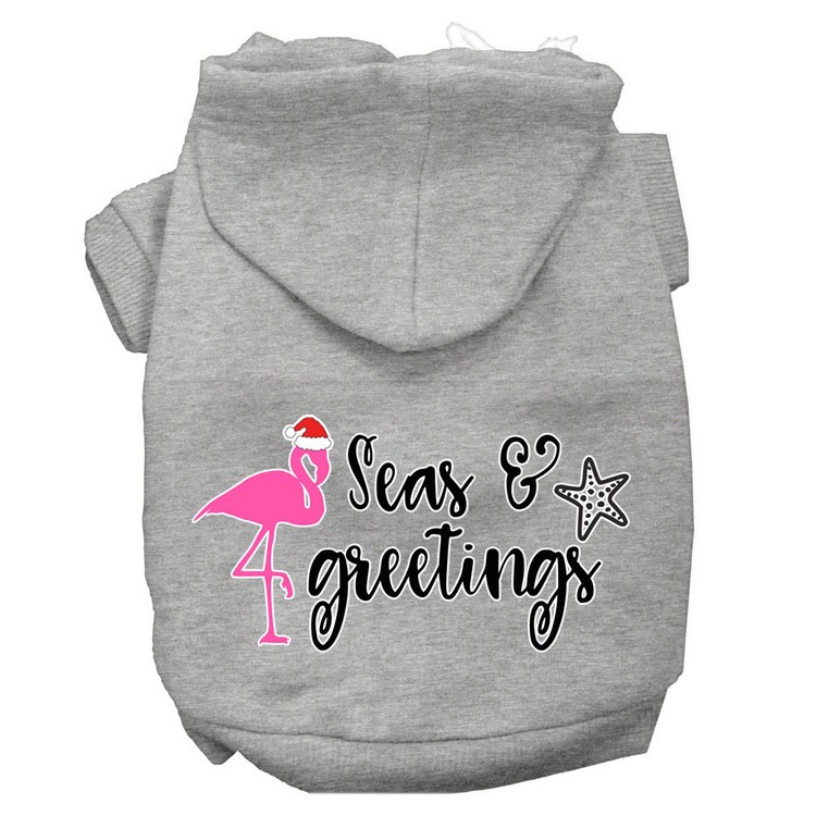 Seas and Greetings Screen Print Dog Hoodie Grey XXL